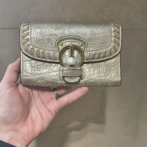 Vintage Coach Metallic Gold Leather Wallet with Buckle Accent